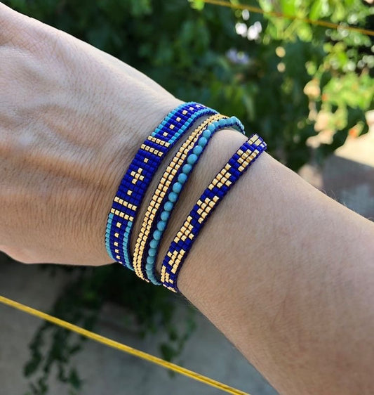 Blue and gold bracelet set ( set of 4 bracelets)